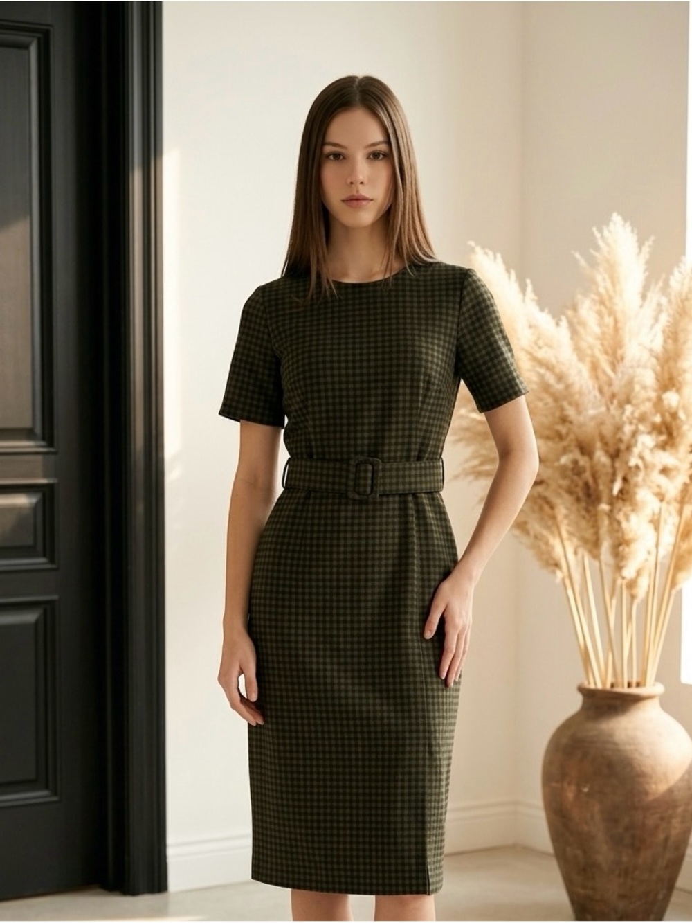 NWT/ Zara Elegant Olive Green Belted Sheath Dress Size/ M